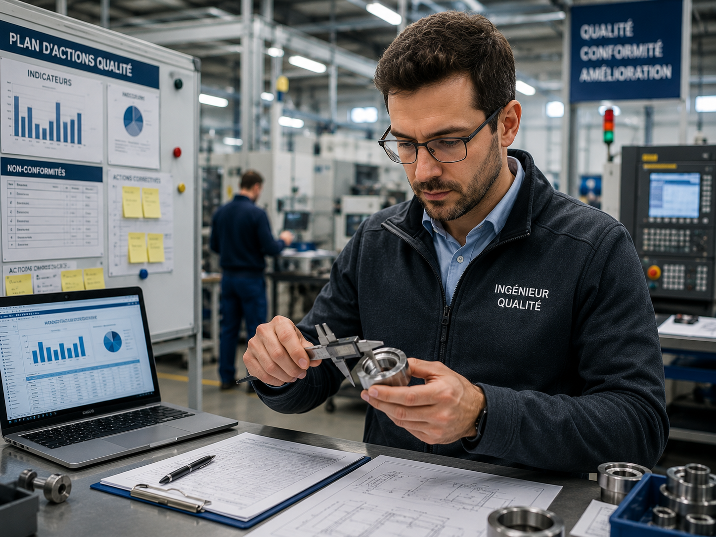Ingénieur qualité en action dans une usine