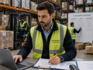 Responsable logistique en action dans l'entrepôt