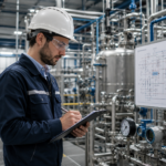 Technicien inspectant une usine industrielle