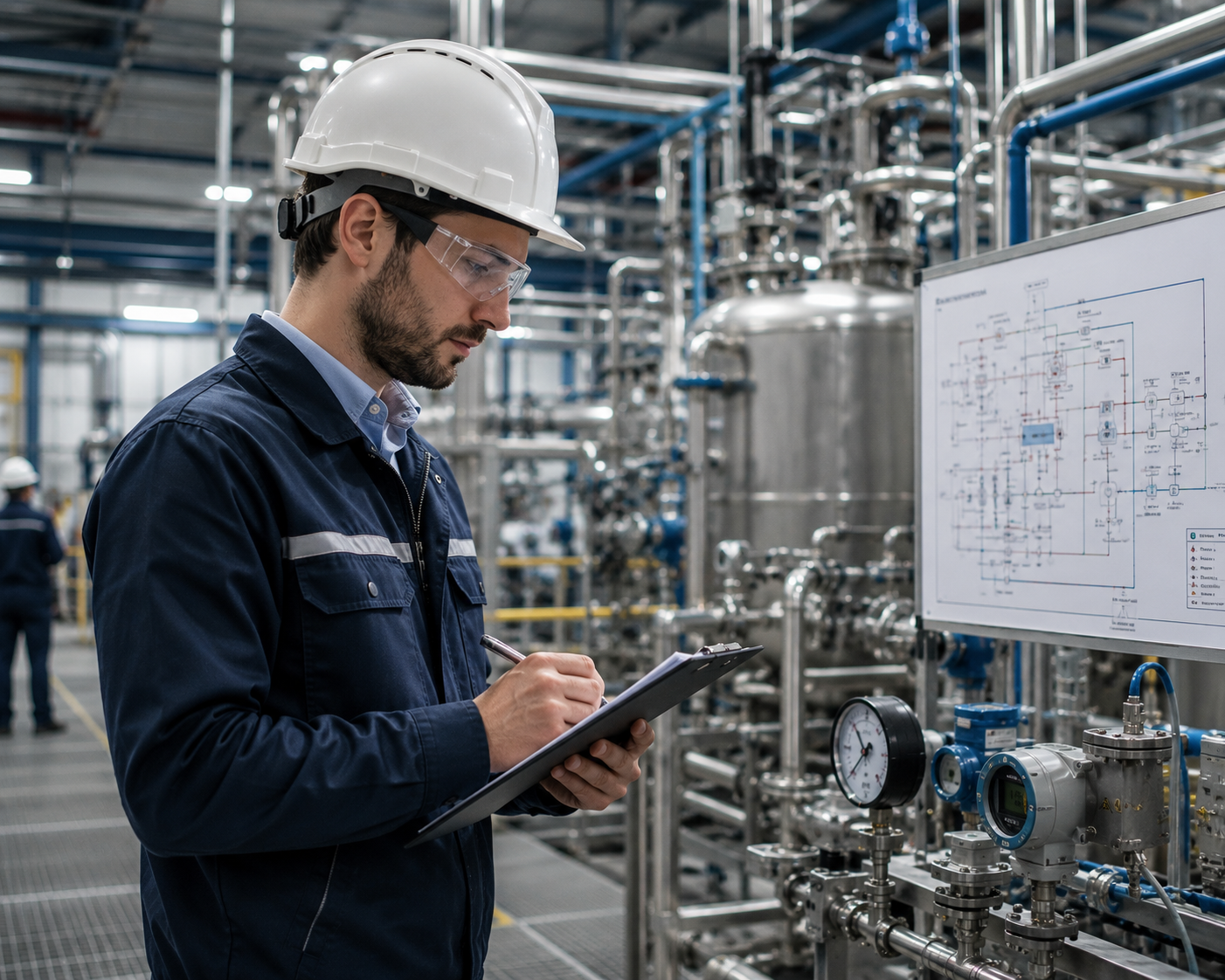 Technicien inspectant une usine industrielle